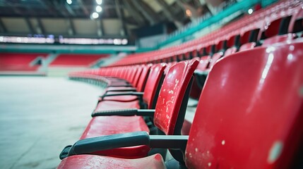 Empty stadium seats, a silent testament to the absence of fans, symbolizing the void left by the lack of human connection and shared experiences in the face of challenges.