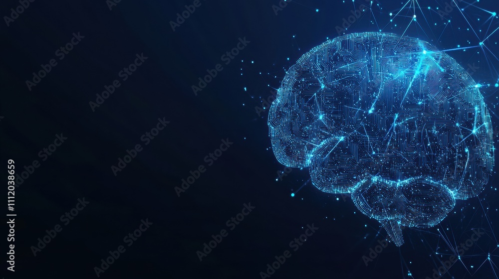 Fototapete a digital ai chip merges with an abstract brain design, showcasing the concept of artificial intelli