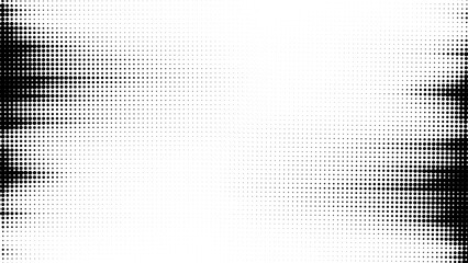 Vector halftone background with dynamic gradient of black dots fading into white. Modern abstract design with grainy stripes.