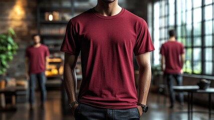 Split Hem Tee 3D Render Mockup Maroon T-shirt on Mannequin. Generative AI
