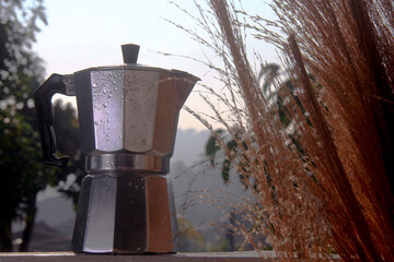 silver moka pot coffee espresso tool