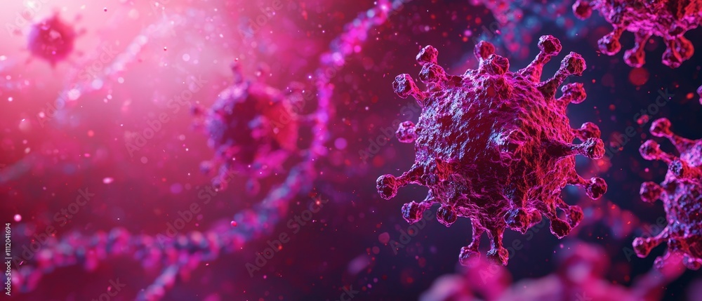 Poster a vivid depiction of colorful virus particles in a cosmic-like backdrop, showcasing intricate detail