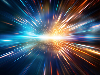 Space technology background with fast moving light particles. Cyber big data flow. Wireless network, high speed internet.