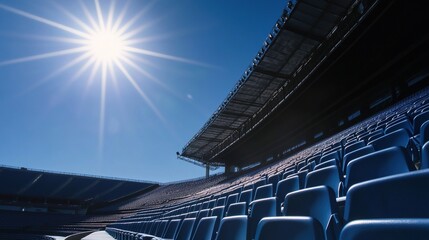 Fototapeta premium Empty stadium seats, a silent testament to the absence of fans, symbolizing the void left by the lack of human connection and shared experiences in the face of challenges.