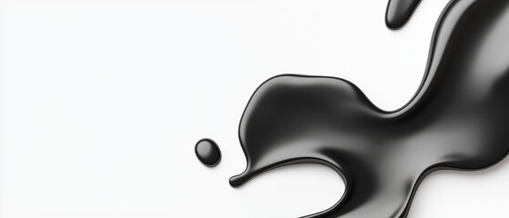 Black liquid flowing on white background creates striking contrast, showcasing fluidity and elegance. This dynamic design can enhance various creative projects