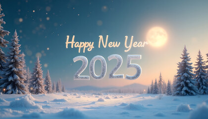 Happy new year 2025, winter, snowfall, sun, Ai generated