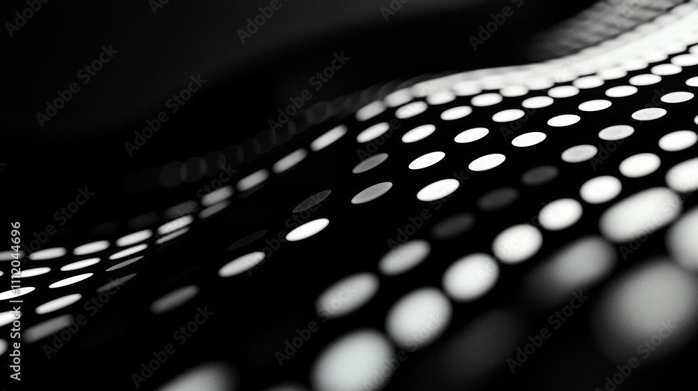 Poster a close-up image featuring a pattern of light and dark dots creating a wave-like effect, showcasing 