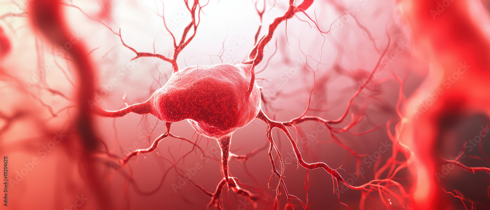 Poster neural network concept showcasing neuron with intricate connections, symbolizing advanced technology