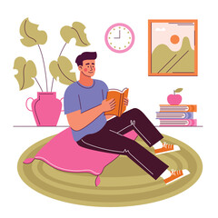 Man Reading a Book in the Living Room