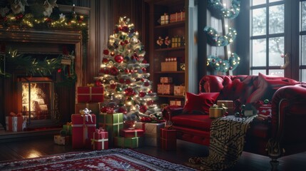 Festive Christmas setting with vibrant gifts beside glowing tree  69 aspect ratio version 60