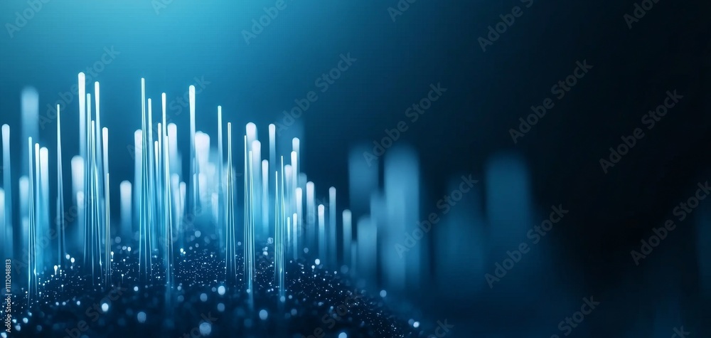 Fototapete A vibrant blue abstract background featuring vertical lines resembling data streams or digital waves, creating a dynamic and futuristic atmosphere.