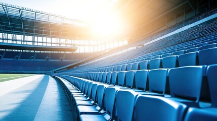 Obraz premium Empty stadium seats, a silent testament to the absence of fans, symbolizing the void left by the lack of human connection and shared experiences in the face of challenges.