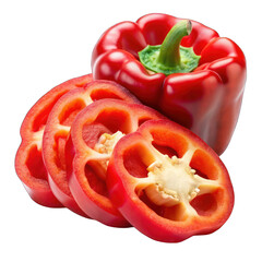 Red peppers with slices isolated on transparent background