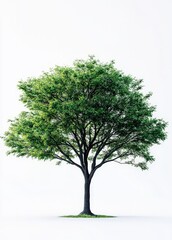 Obraz premium Lush green tree isolated on a white background, perfect for environmental or nature-themed projects.