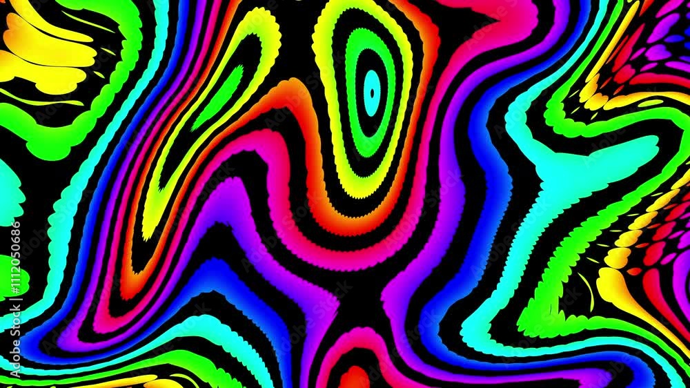 Aufkleber Groovy psychedelic loop background for banner design. Retro 60s 70s psychedelic pattern. Modern wave retro abstract design. Rainbow 60s, 70s