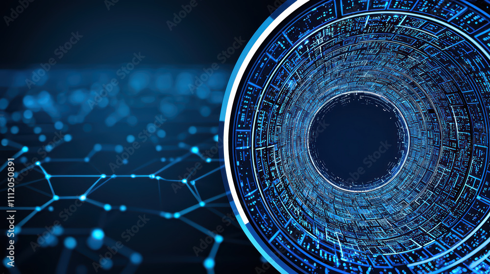 Poster mesmerizing technology background featuring swirling matrix patterns, showcasing digital tunnel effe