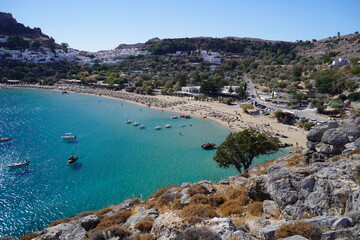 Fototapeta premium panoramic view of Lindos bay 