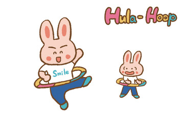 Rabbit parent and child having fun hula hooping