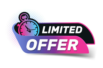 Limited offer icon with time countdown. Promo label with alarm clock vector illustration on isolated background. Sale promotion sign business concept.
