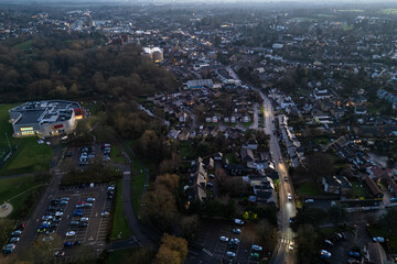 Obraz premium Aerial drone night scape of Bishops Stortford in England