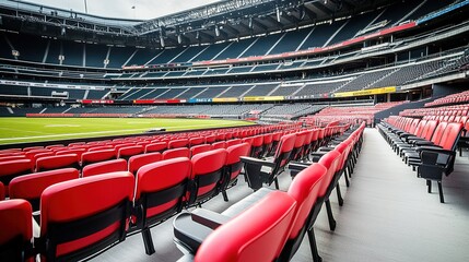 Fototapeta premium Empty stadium seats, a silent testament to the absence of fans, symbolizing the void left by the lack of human connection and shared experiences in the face of challenges.