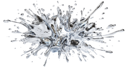 Radiant burst of liquid chrome transparent background