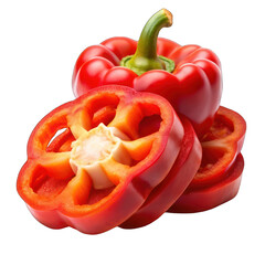 Red peppers with slices isolated on transparent background