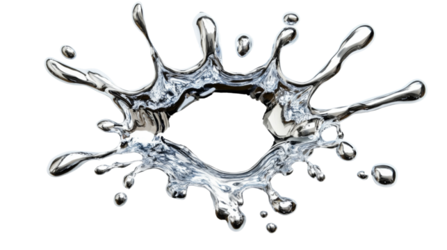 Radiant burst of liquid chrome transparent background
