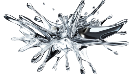 Radiant burst of liquid chrome transparent background