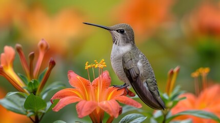 Obraz premium Hummingbird Perched on Flower