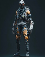 Fototapeta premium A futuristic humanoid robot in a tactical outfit, ready for action.