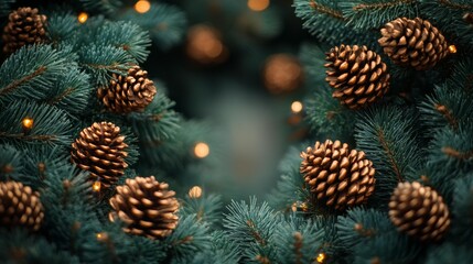 Pine Branches Framing a Blank Center New Year Design. Generative AI