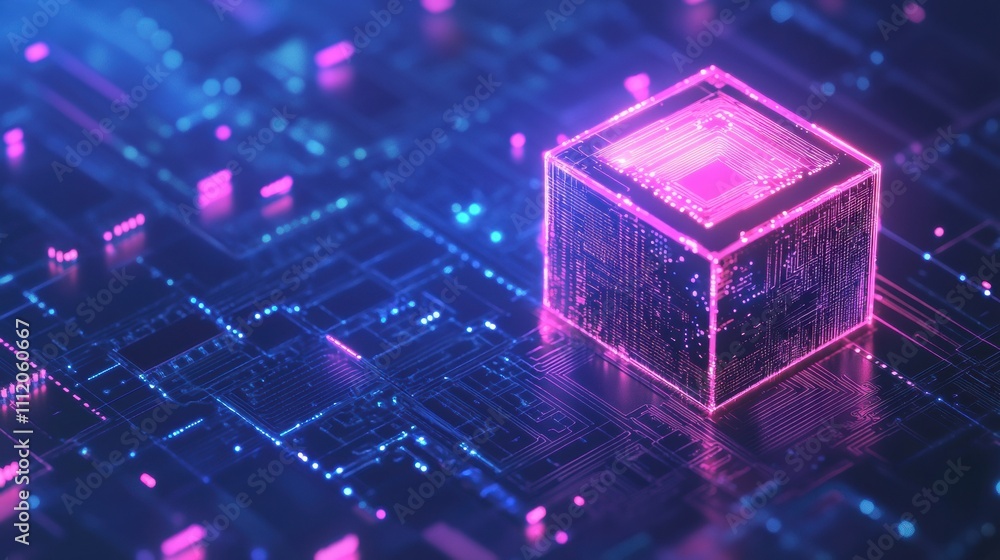 Poster Digital AI chip is integrated into an abstract technology brain design against a dark blue background, emphasizing artificial intelligence. Generative AI