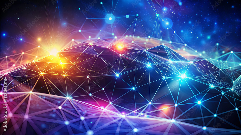 Poster brightly colored lights twinkle against a dark, starry background, creating a striking visual of int