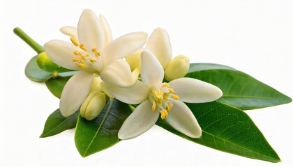 Obraz premium Neroli flowers. Citrus aurantium Neroli blossom on branch isolated on on white background