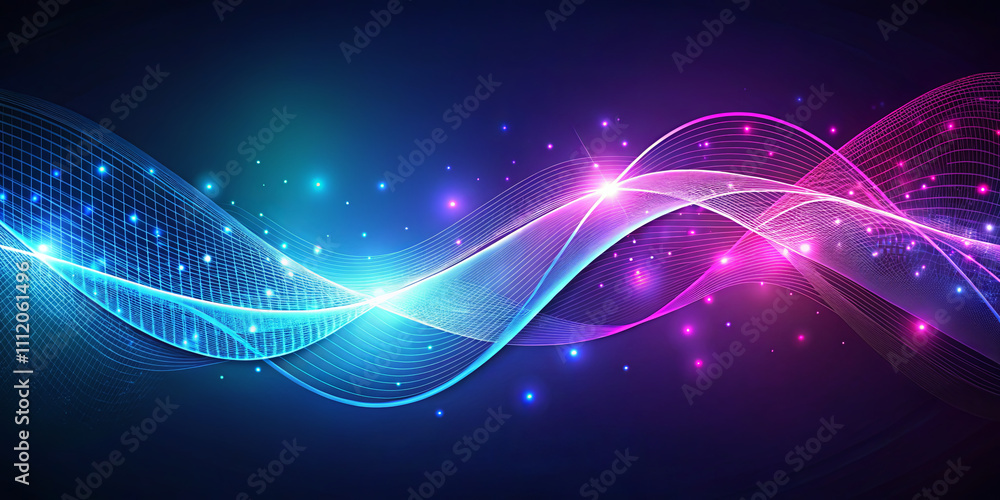 Poster bright waves in various colors create a dynamic and captivating design. the glowing lights and soft 