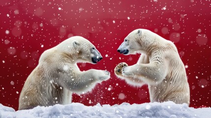 Polar bears playing in snowy scene magical winter vibe