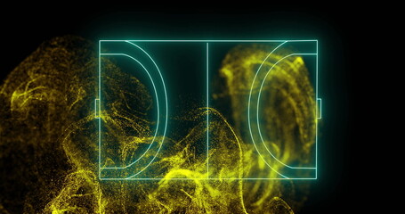 Fototapeta premium Basketball court lines image over swirling yellow particles