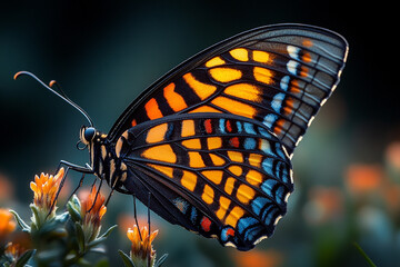 A Colorful Butterfly Resting On Orange Flowers