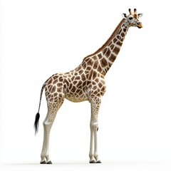 Fototapeta premium A majestic adult giraffe standing gracefully against a plain background, showcasing its towering height and unique coat patterns