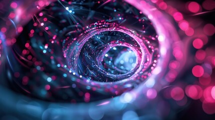 A vibrant, swirling vortex of light and particles in a digital space.