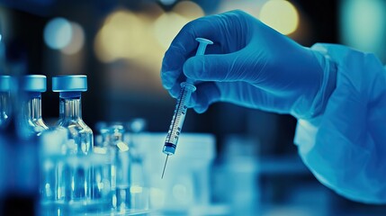 A medical syringe and vaccine preparation process in a healthcare setting. AI generated image
