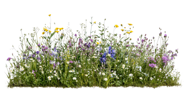 Flower meadow in spring transparent background