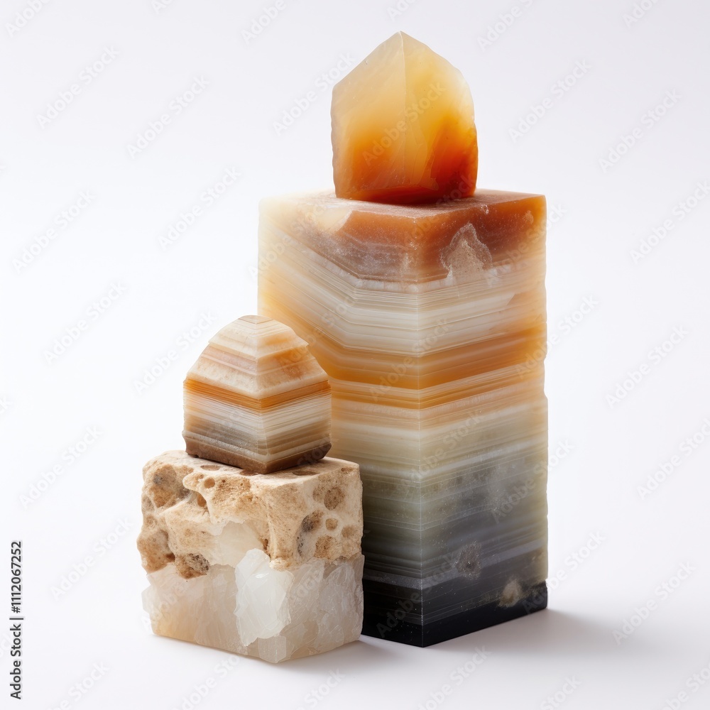 Poster stacked agate stones with layered patterns.