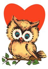 Adorable Owl with Heart Background - Valentine’s Day Illustration