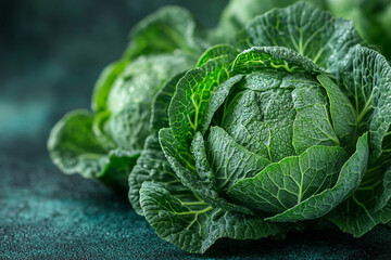 Fresh Green Savoy Cabbage Heads Close Up