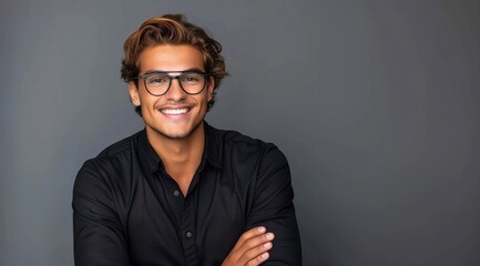 Fototapeta premium Studio shot of a handsome young man wearing glasses against a gray background 