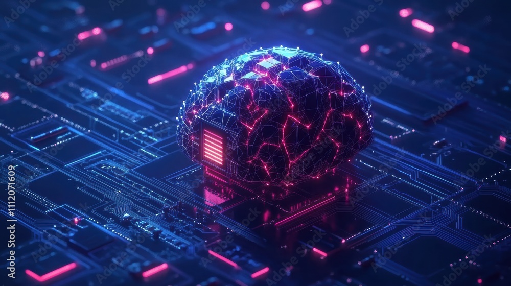 Fototapete a digital ai chip is seamlessly embedded in an abstract technology brain, displayed against a dark b