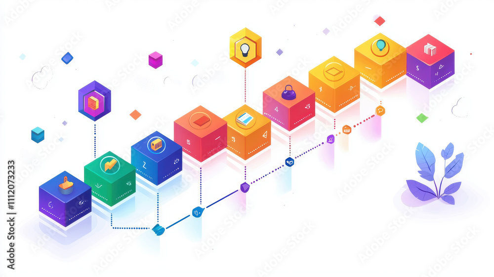 Poster colorful timeline graph hexagonal concept. colorful geometric timeline with icons representing vario