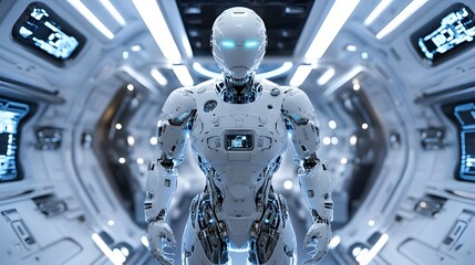 Fototapeta premium 3D futuristic robot with metallic textures and glowin